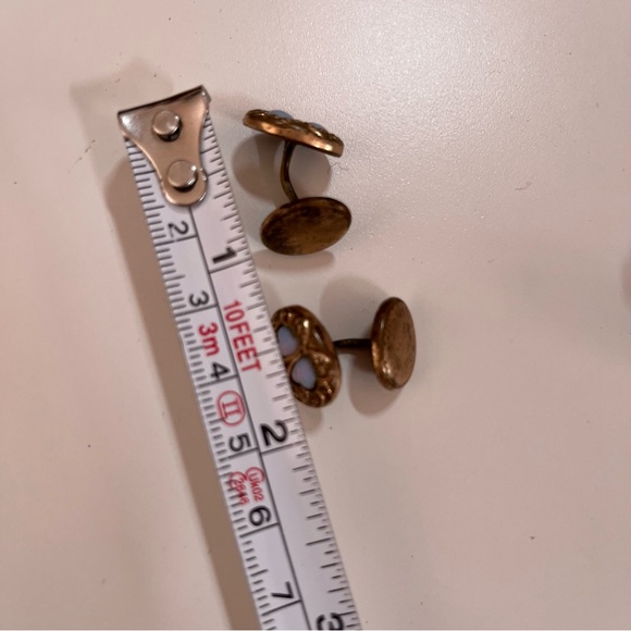 Antique Victorian Rolled Rose Gold Art deco double Opal Heart Cuff links - Picture 12 of 16